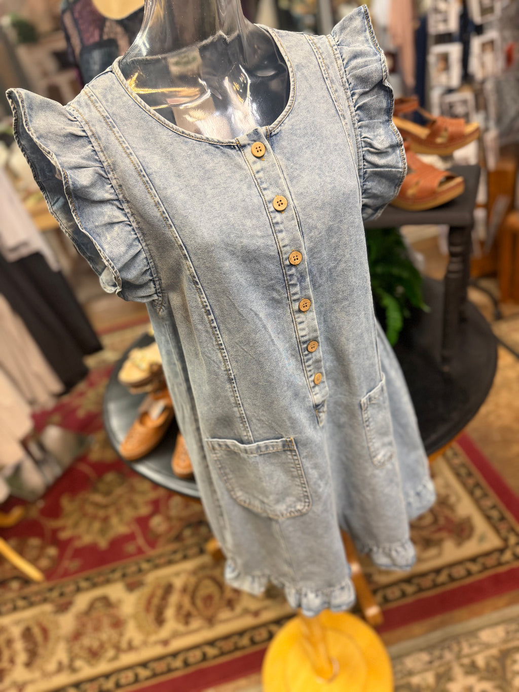 Denim ruffle romper