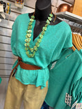 Light teal v-neck lightweight oversize top