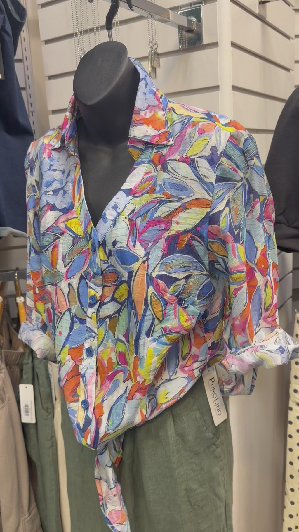 Tie front lightweight new leaf print