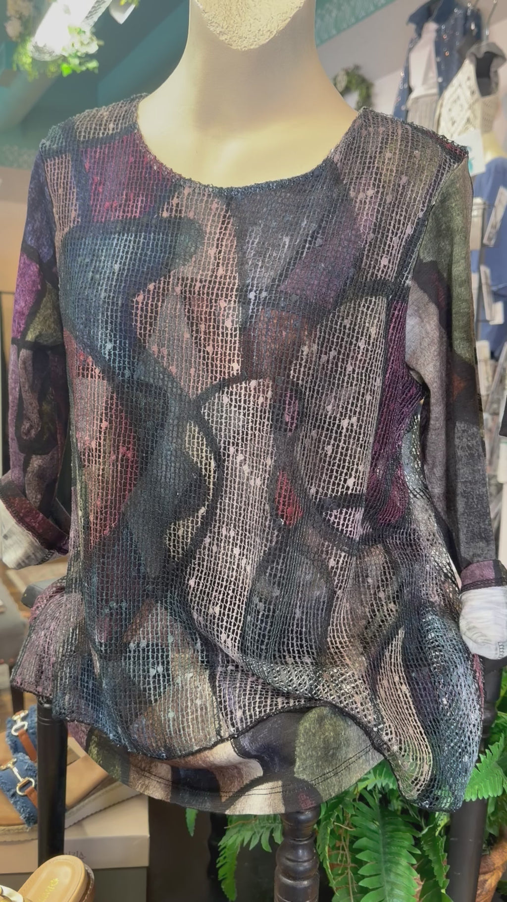 Boucle mesh overlay Cotton modal print JJ blouse