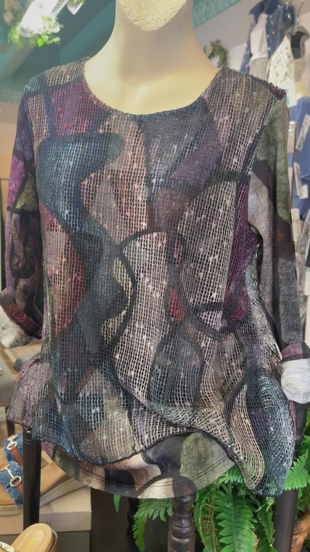 Boucle mesh overlay Cotton modal print JJ blouse