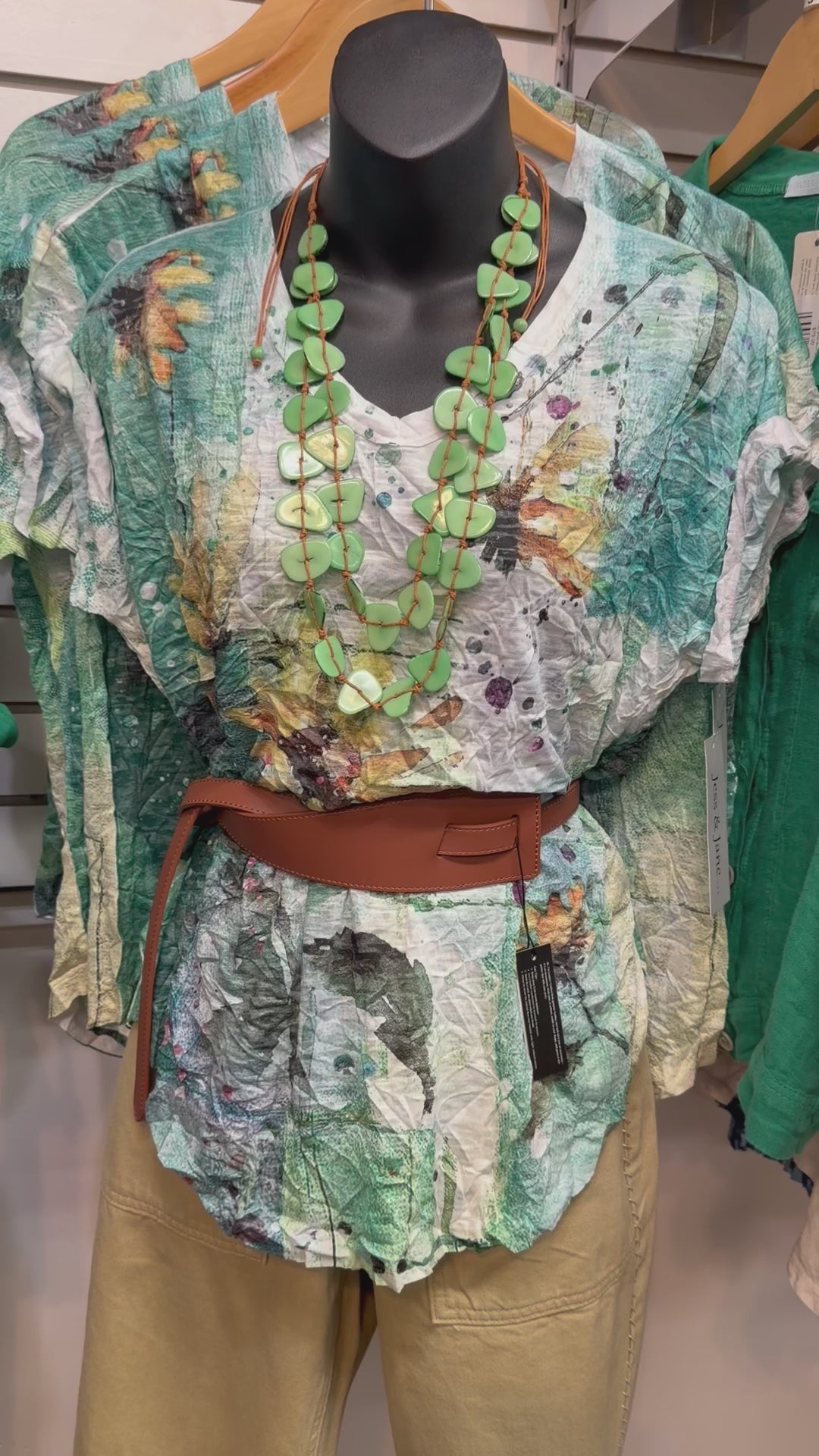 crushed short sleeve tunic in sunflower print