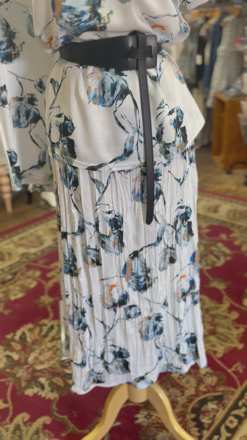 Blue and white print broomskirt