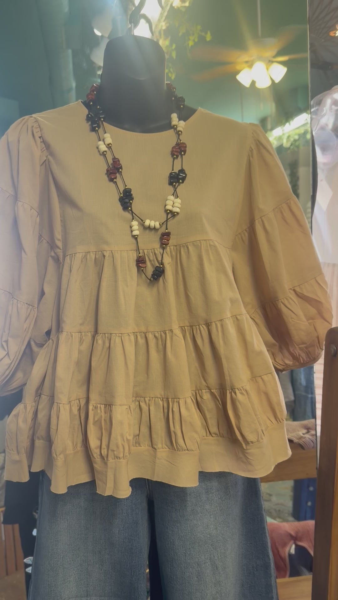 Babydoll khaki top 3/4 sleeve