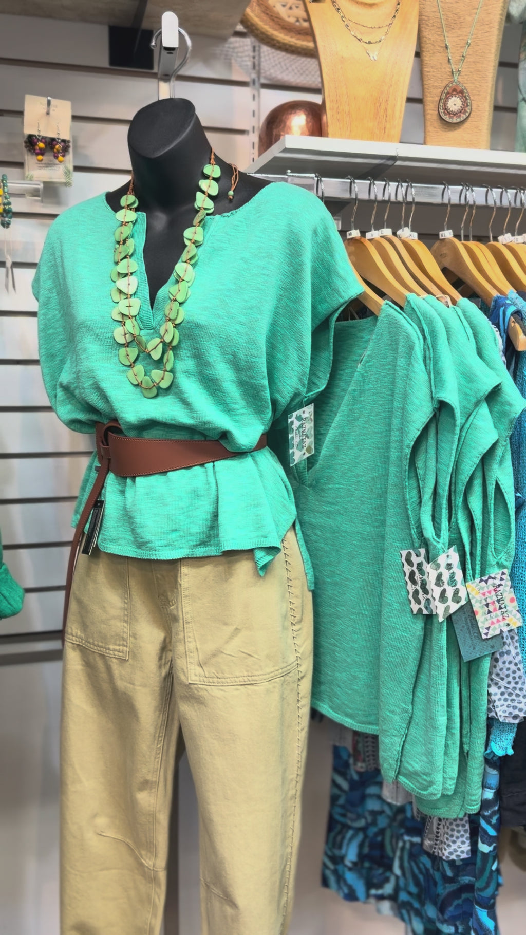 Light teal v-neck lightweight oversize top