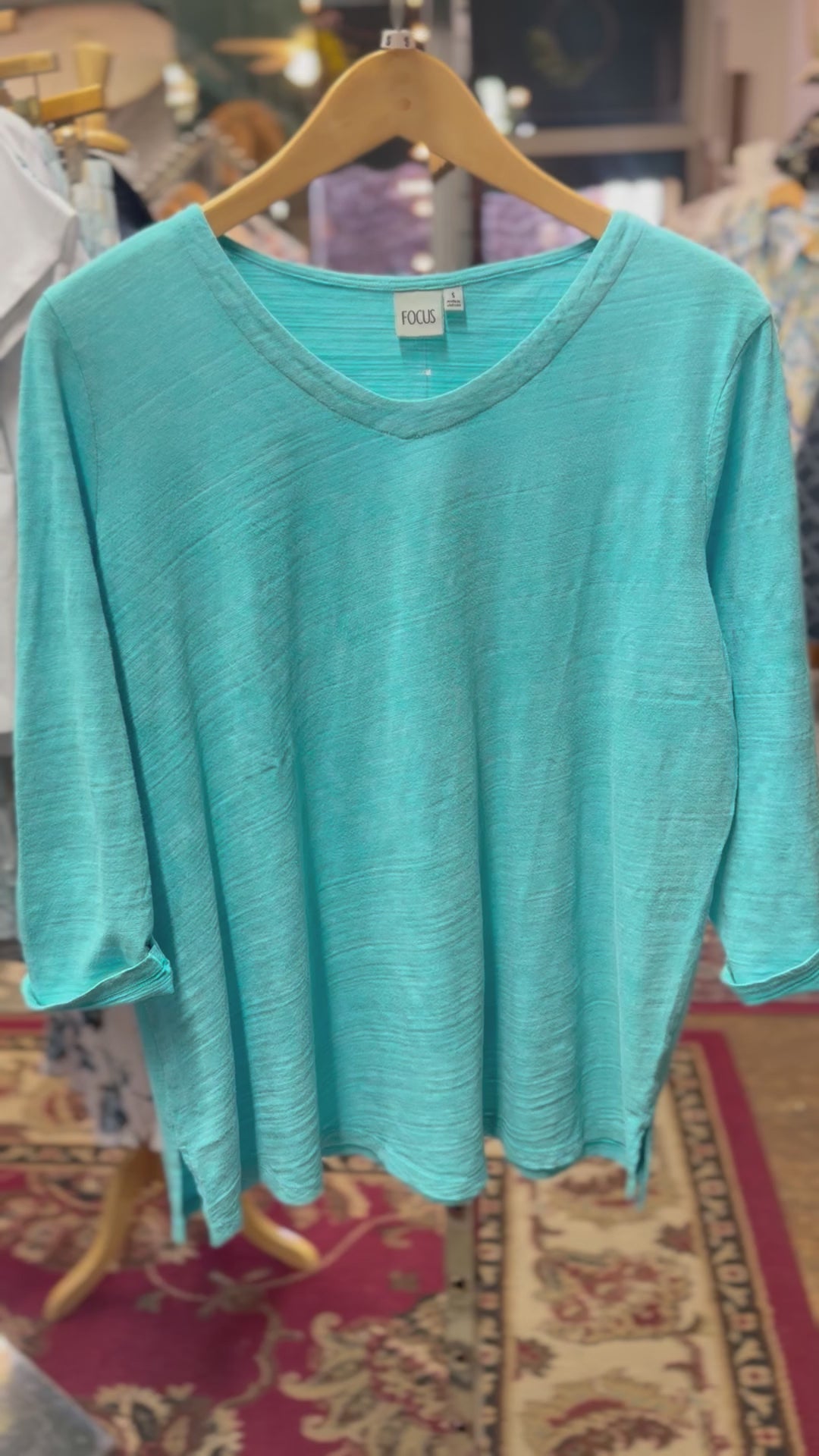 3/4 sleeve 100% cotton turquoise top